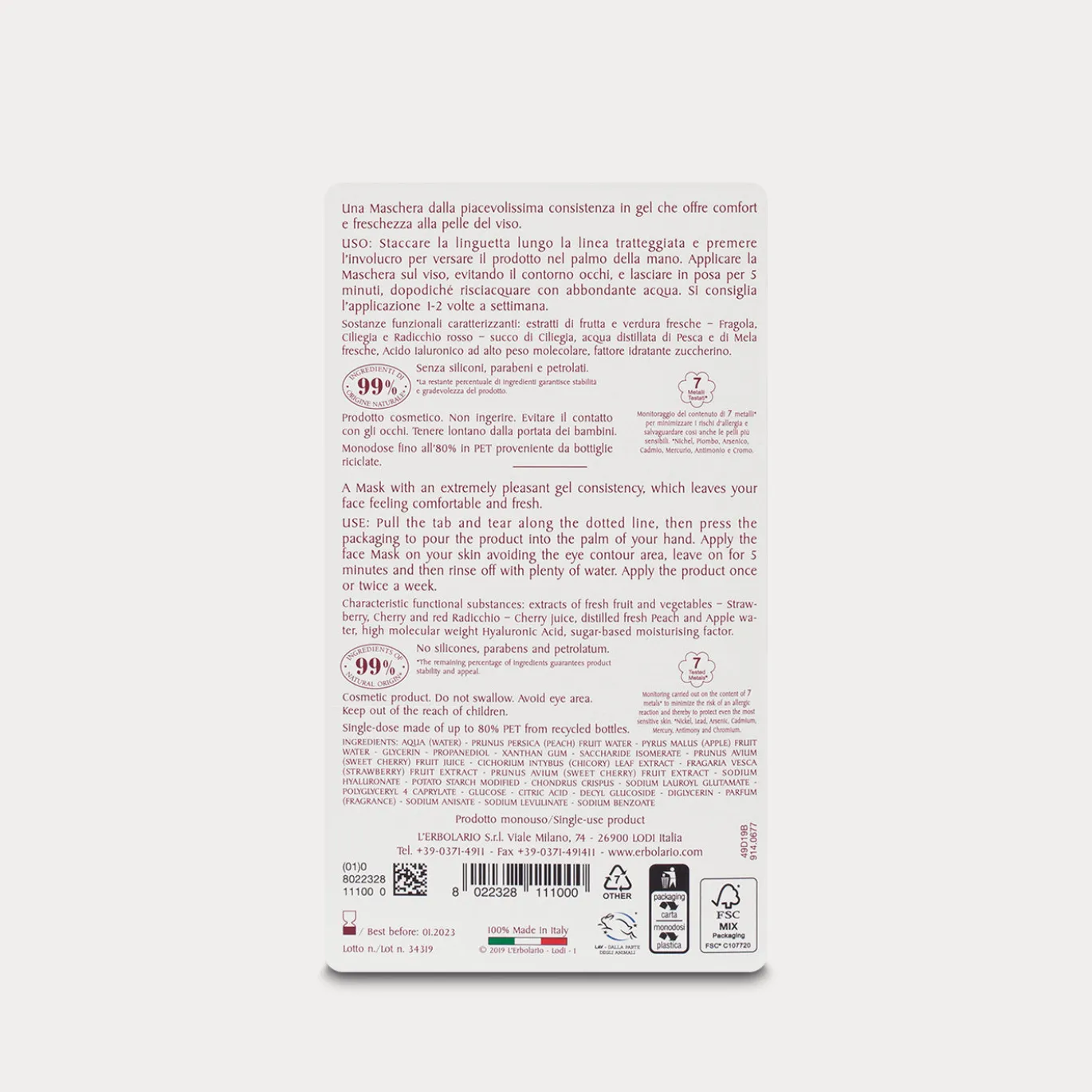 Maschera Gel Viso Ultra Idratante I Colori dell'Orto