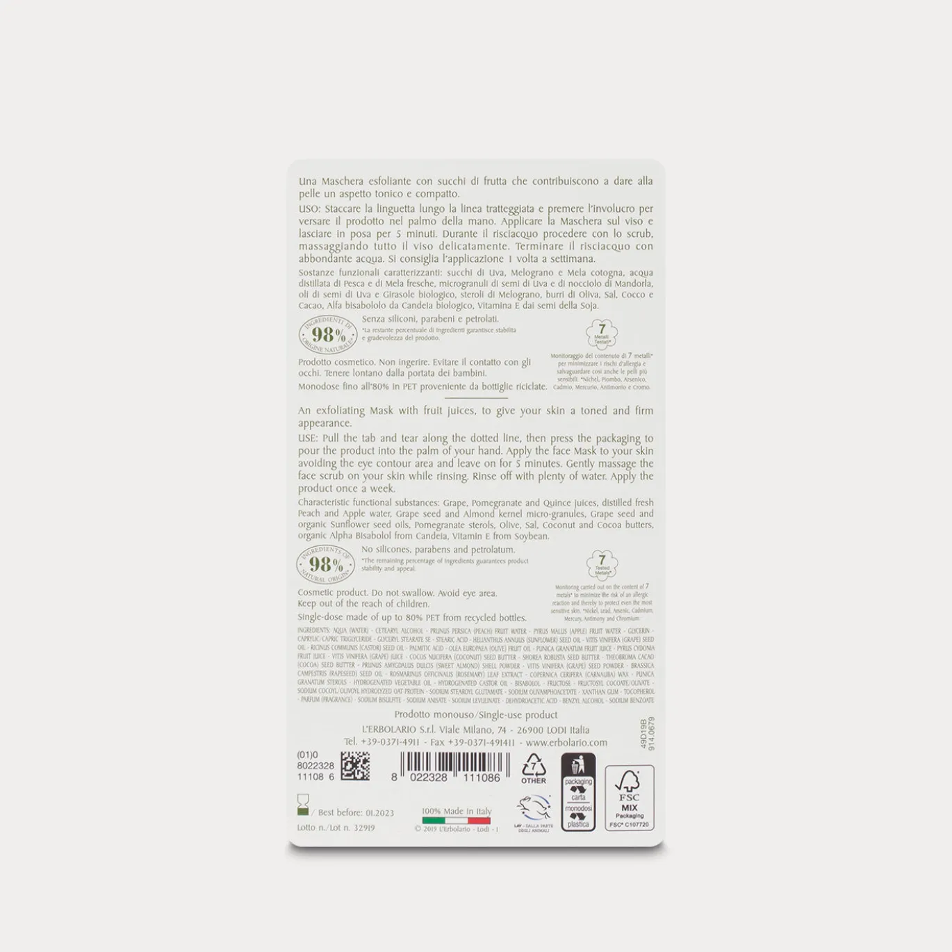 Maschera Scrub Viso Ristrutturante I Colori dell'Orto